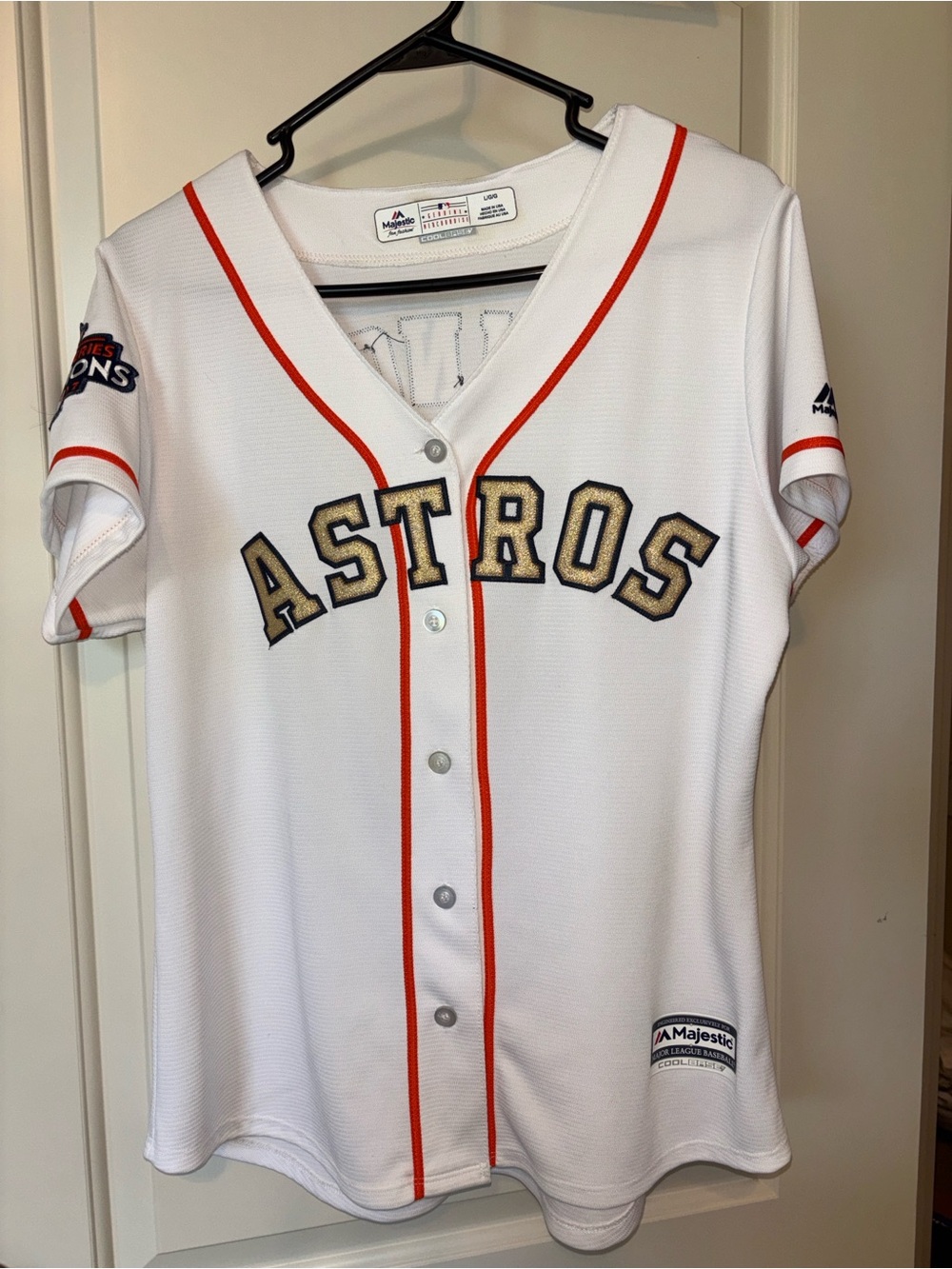 Majestic White W Gold Astros Women's Large Jersey Springer #4